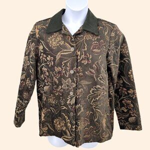 SUSAN GRAVER STYLE FLORAL TAPESTRY JAQUARD DECORATIVE BUTTON JACKET - M